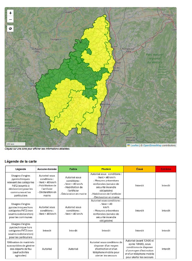 Carte risques de feux